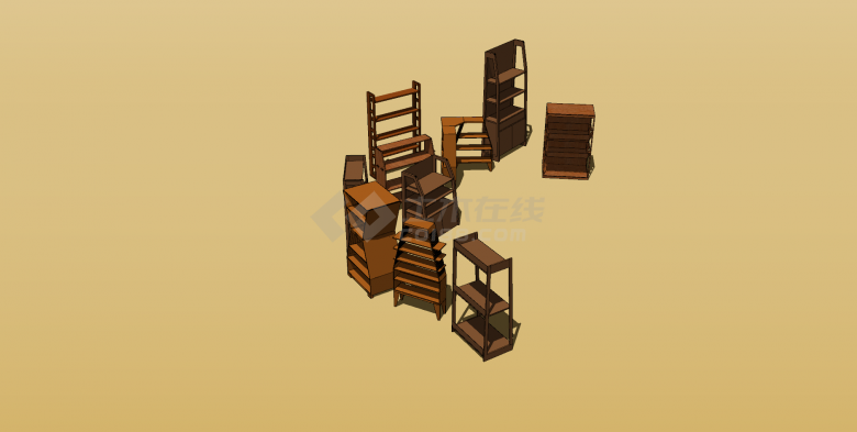 10个书柜棕色木制组合su模型-图二