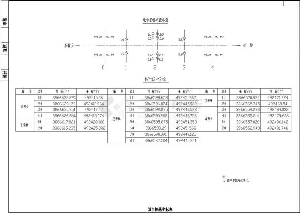 104m预应力钢筋混凝土组合体系斜拉桥桩基坐标表节点详图设计-图一