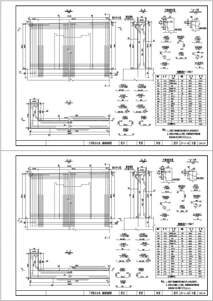 80+80米双孔预应力混凝土部分斜拉桥桥台台身、侧墙钢筋节点详图设计_图1