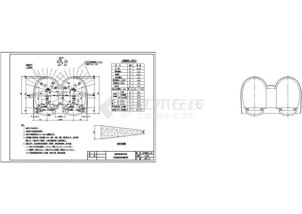 异型隧道(燕尾式衬砌)围岩连拱衬砌断面节点详图设计-图二
