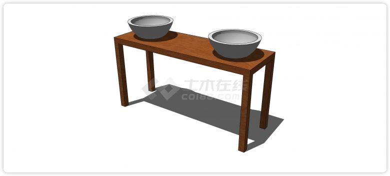 实木桌面双水槽圆形碗状洗手盆su模型-图一