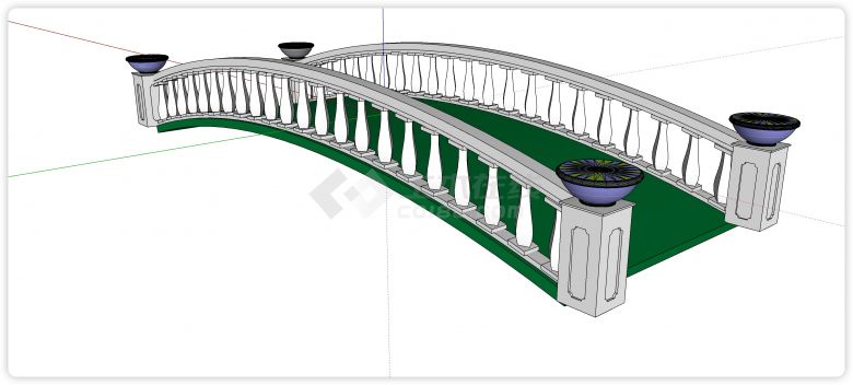 保龄球瓶造型围栏拱桥su模型-图二