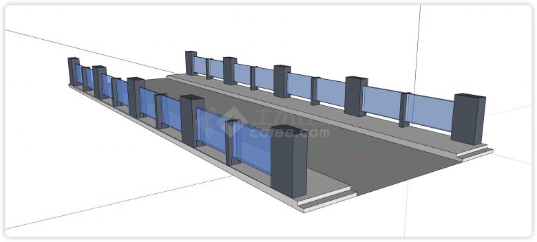  Su model of grey square column glass fence bridge - Figure 1