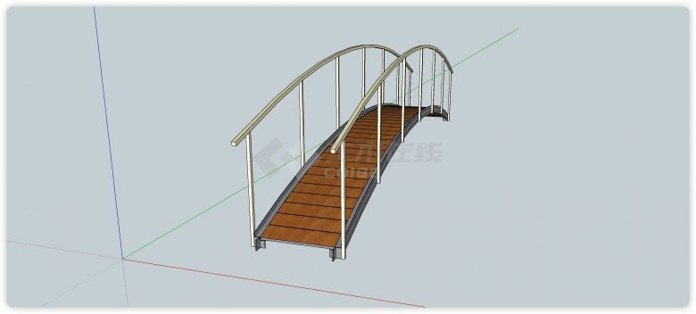 铁方管围栏木板面桥面拱桥su模型-图二