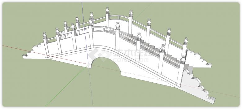 围栏上酒瓶形状石雕拱桥su模型-图二