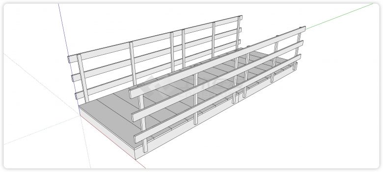 三横线木板围栏横板桥面木桥su模型-图一