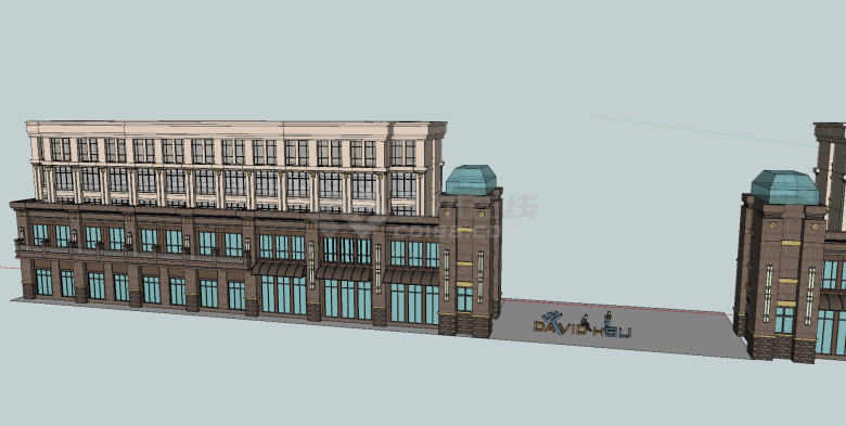 沿街写字楼棕色外观su模型-图一