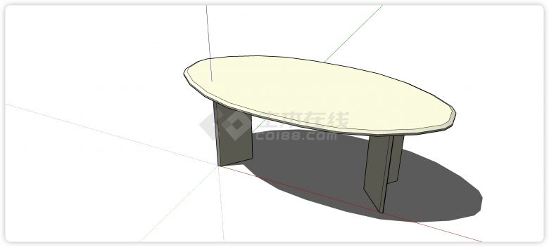 V字形桌脚椭圆形桌面餐桌su模型-图一