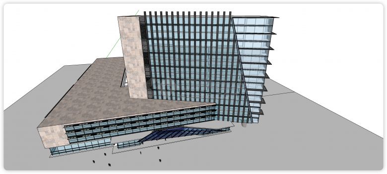 大理石主体蓝色玻璃公建现代办公楼su模型-图二