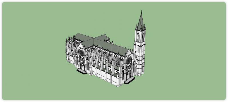 哥德式建筑教堂su模型-图一