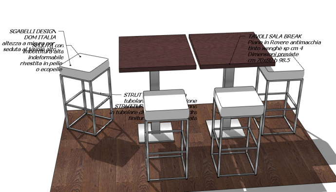 带有两张棕色的桌子四把白色的椅子su模型_图1
