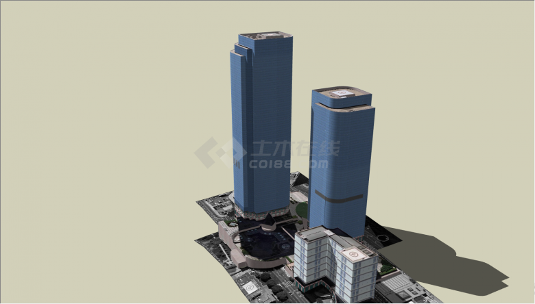 两栋蓝色的高层建筑su模型-图二