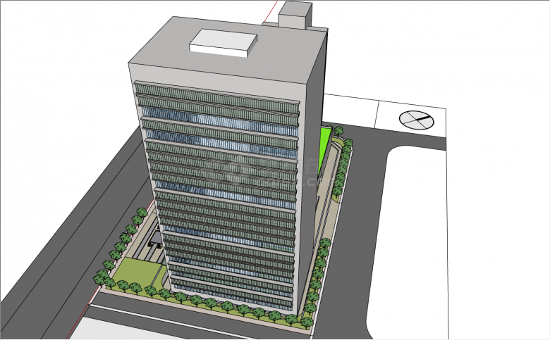 异形建筑+常规矩形建筑组合的现代化办公楼su模型-图二