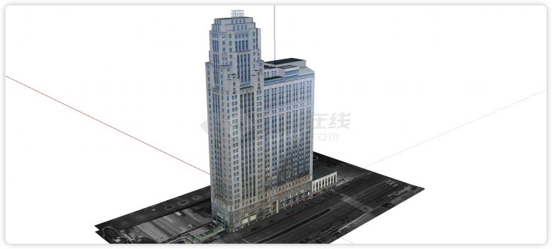 灰色主体高低层设计摩天高层办公楼su模型-图一