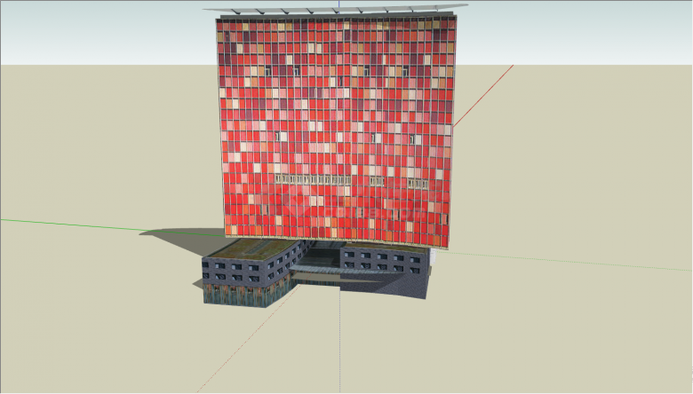 带有底商的红色的高层建筑su模型-图二