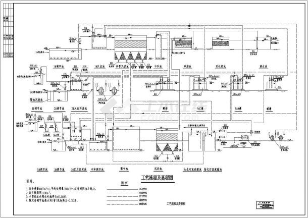 某印刷电路板厂污水水解酸化处理cad工艺流程图（标注详细）-图一