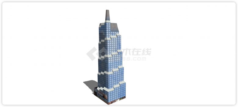 蓝色主体结构摩天高层建筑su模型-图二