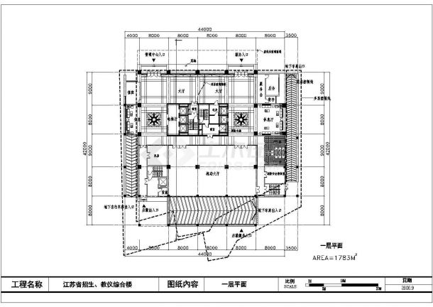 某省招生、教仪综合楼（地上十四层，框架结构）设计cad全套建筑施工图（含总平面，含高清效果图，含三维模型图）-图一