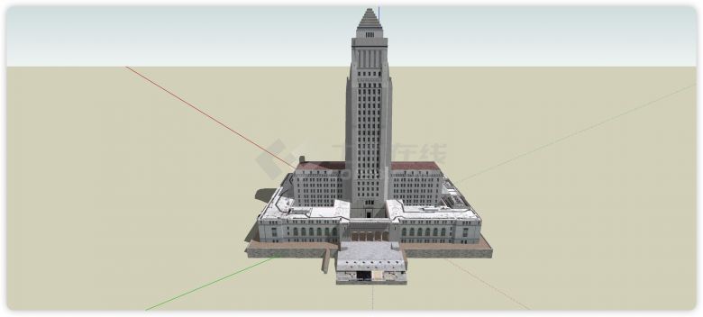 洛杉矶市政厅摩天高层su模型-图一