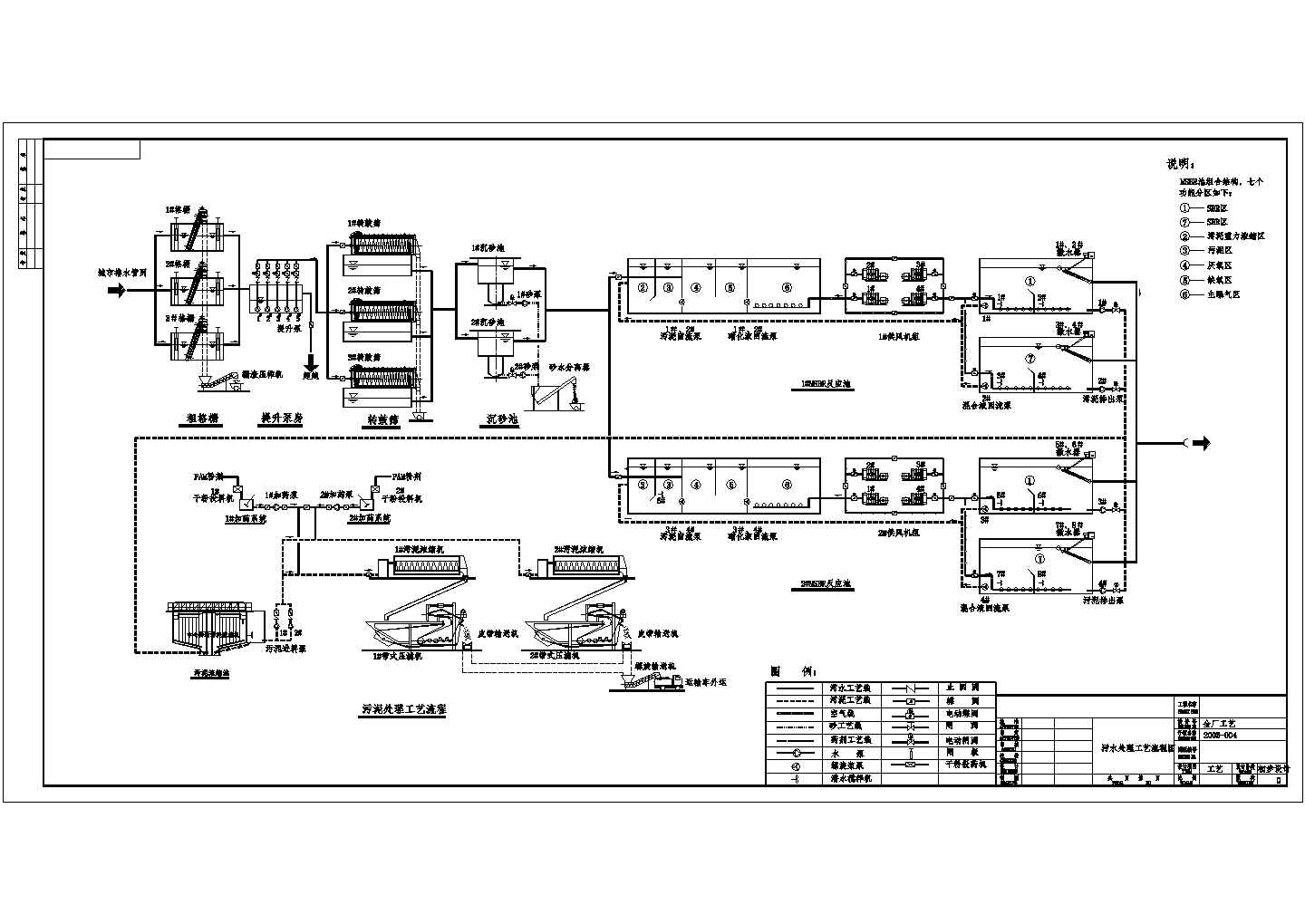 某污水厂MSBR工艺高程及管线CAD图