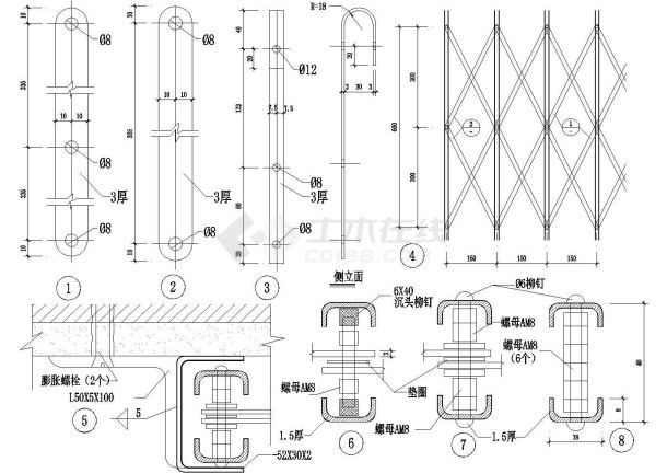 GM4铁栅门（匚型）及节点详图CAD施工图设计-图一