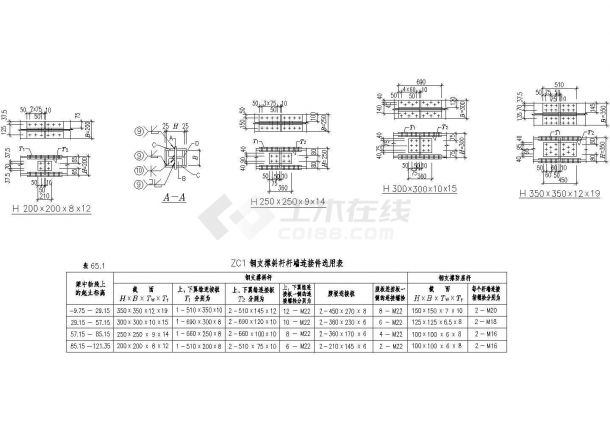 钢支撑斜杆杆端连接件选用表CAD施工图设计-图一