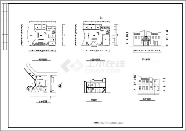 安徽某二层茶室建筑设计方案cad图纸（长14.9米宽11.7米）-图一