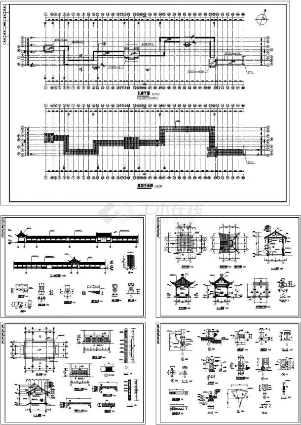 单层古建筑长廊建筑设计图-图一