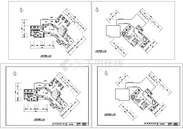 某二层不规则中小型茶室建筑设计方案cad图纸（长约30米宽约15米）-图一