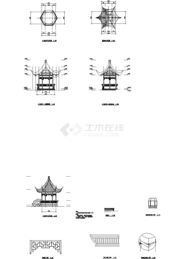 中式古建六角亭CAD平面布置参考图-图一