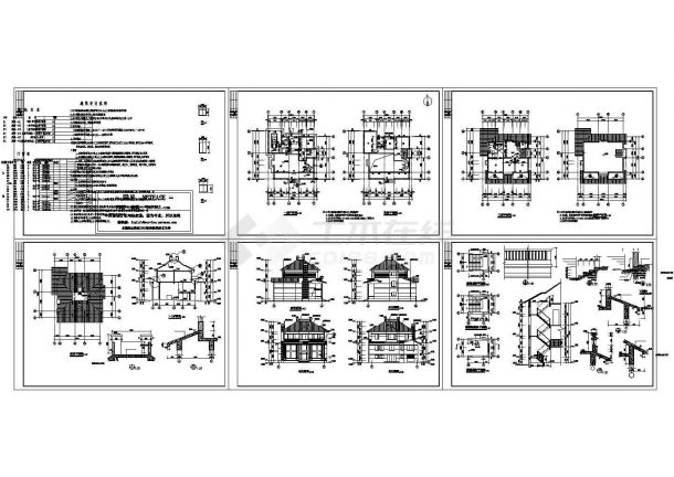 某254㎡二层带阁楼现代风格别墅建筑施工图纸(CAD，6张图）-图一