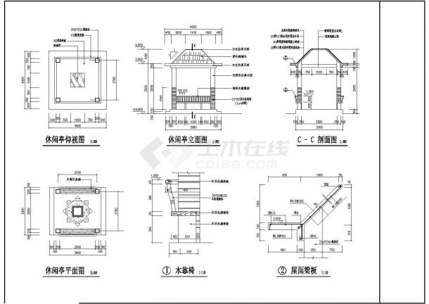 某园林四角休闲凉亭建筑布置图-图一