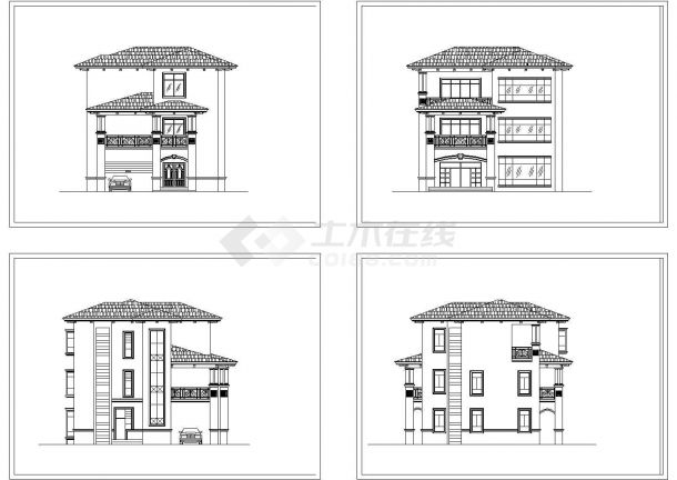 某三层别墅立面CAD设计图施工图-图二