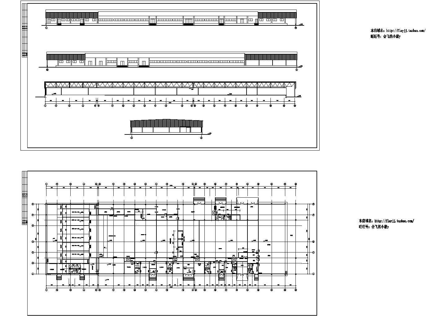 某地1层食品厂房建筑方案设计图【1层平面 立面图（无剖面及屋顶平面）】