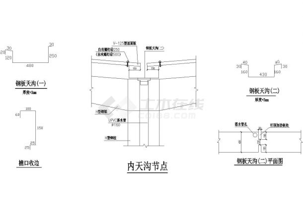 钢结构天沟节点CAD施工图设计-图一