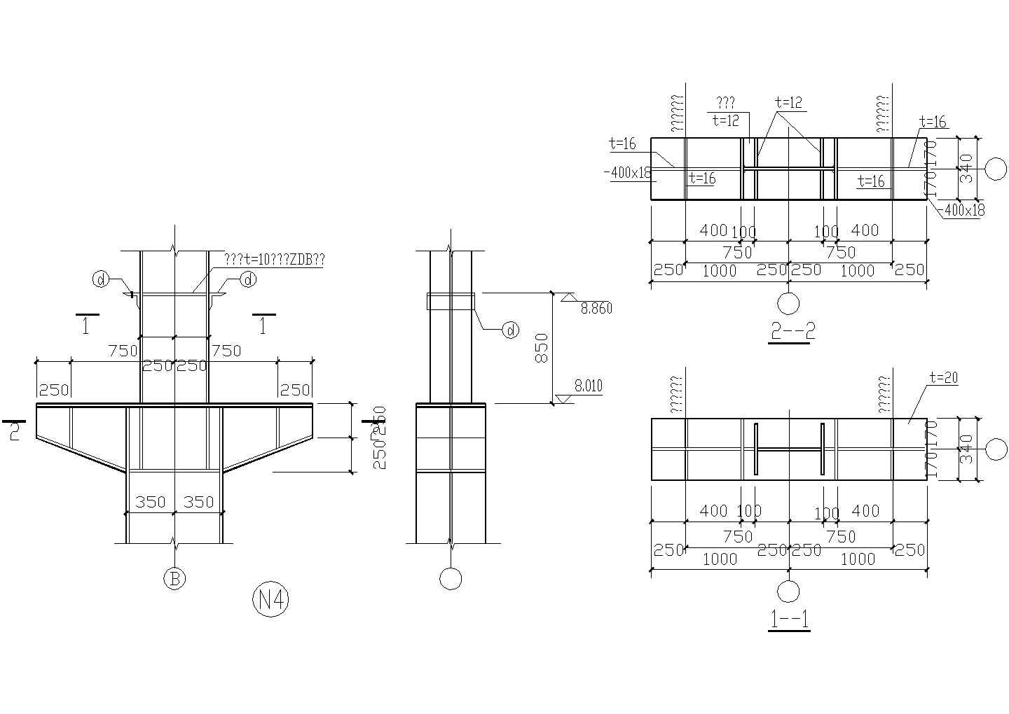 腹板贯通节点构造详图(1)CAD施工图设计
