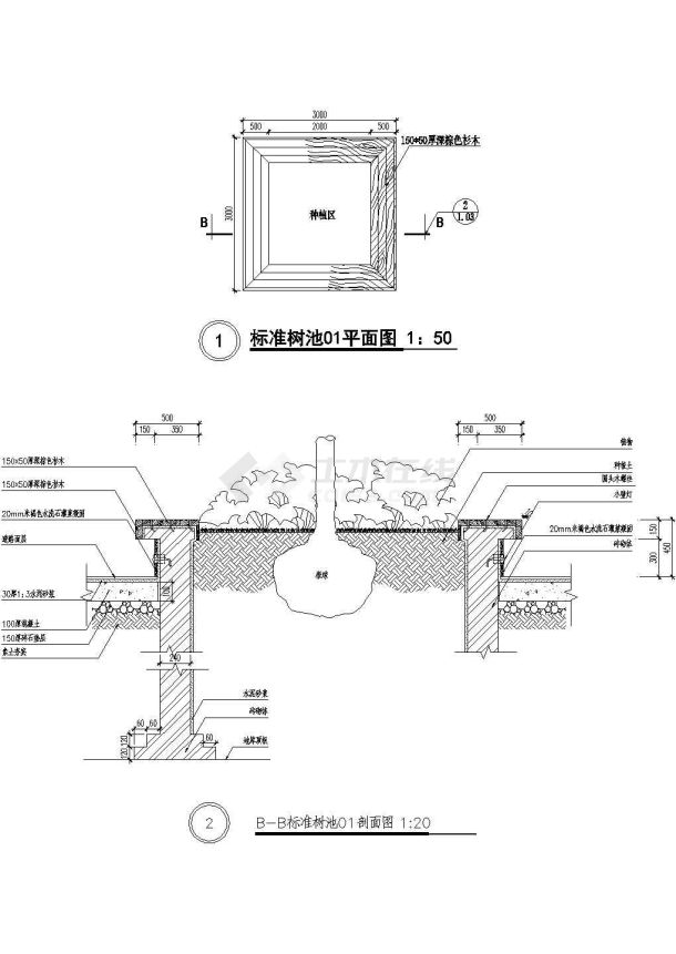 某景区标准树池结规划详图-图一