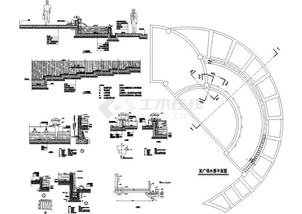 某城市水景广场壁泉工程建设参考CAD图-图一