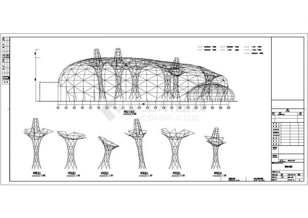 某届世博会外部网架、内部钢框架结构日本馆结构设计施工图-图二