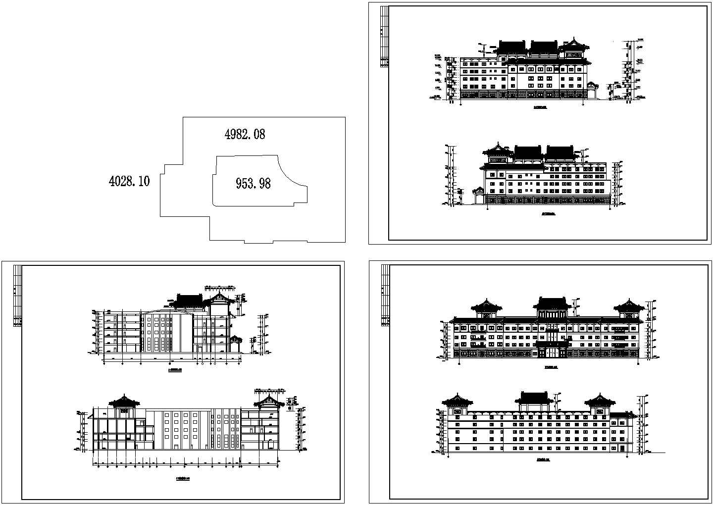 仿古大酒店4立1剖面设计图纸