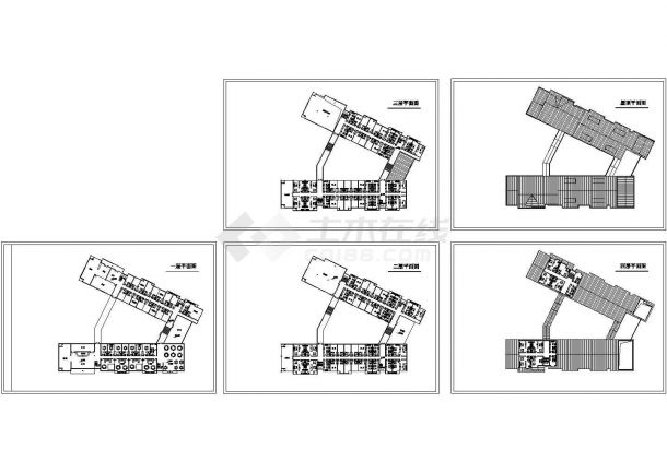 某4层V形某酒店建筑各层平面图-图一