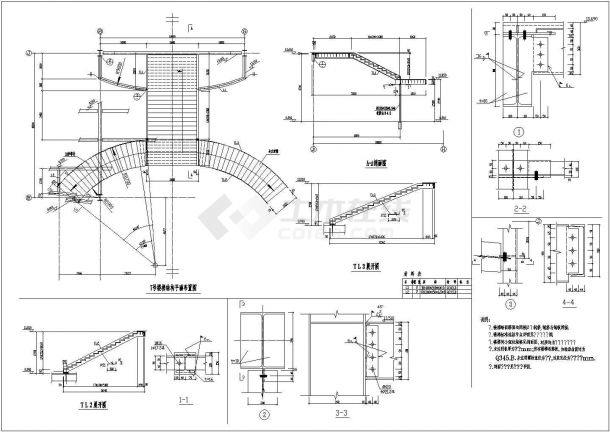 某圆弧行钢楼梯结构设计cad施工图纸-图一