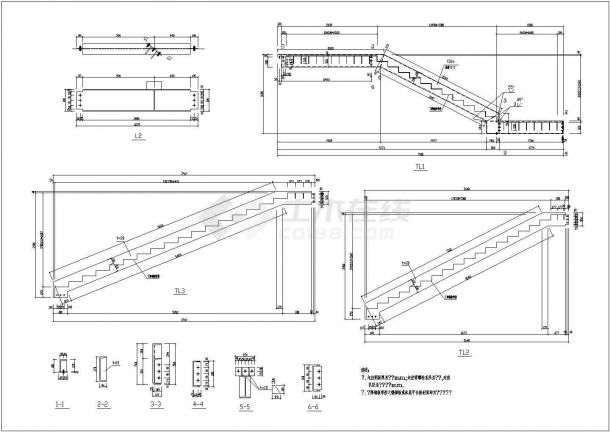 某圆弧行钢楼梯结构设计cad施工图纸-图二