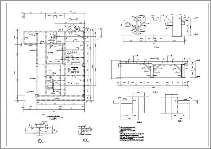 厂房放设备的钢平台结构设计cad施工图_图1