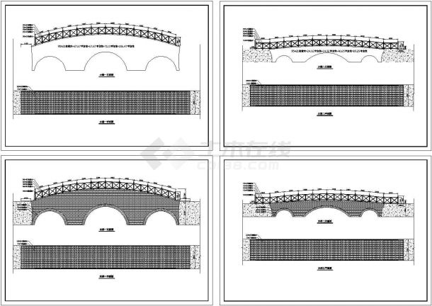木桥平立面图纸（CAD,4张图）-图一