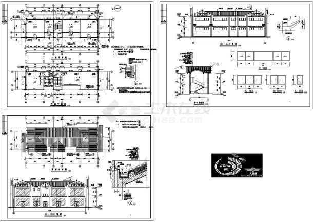 青城山二层民居商店建筑施工cad图,共三张-图一