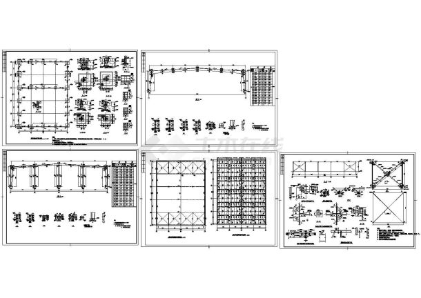 一套30米跨门刚结构设计cad施工图-图二