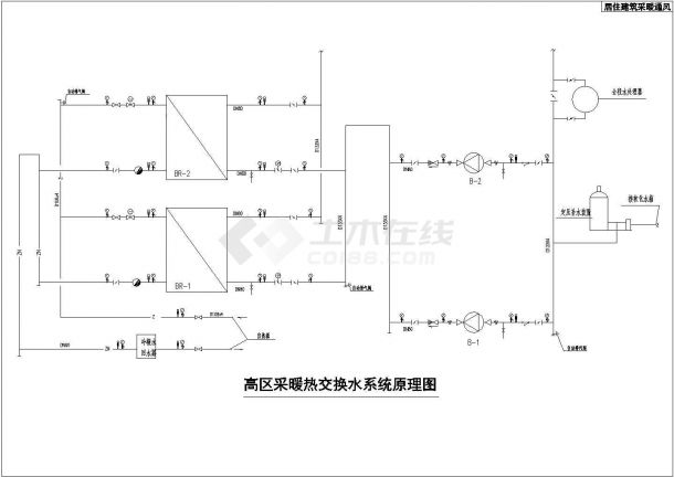 某居住建筑采暖通风高区采暖热交换水系统原理图-图一