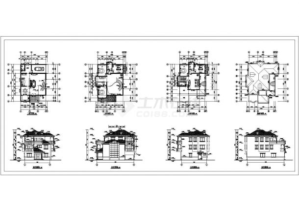 某地上三层框架结构欧式风格独栋别墅建筑设计cad方案图纸（甲级院设计）-图二