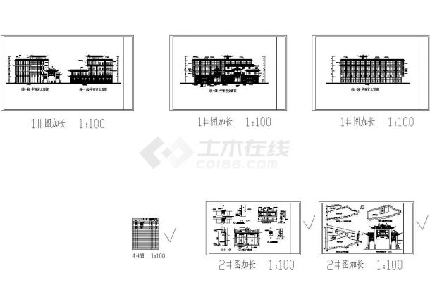 华丽宫古建筑设计全套建筑施工cad图纸，共五张-图二